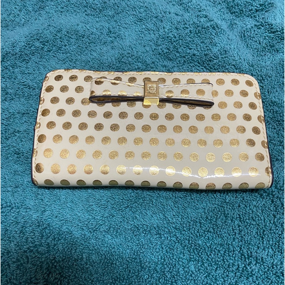 Anne Klein Cream and Gold Dot Wallet 6.5" X 4.25"
